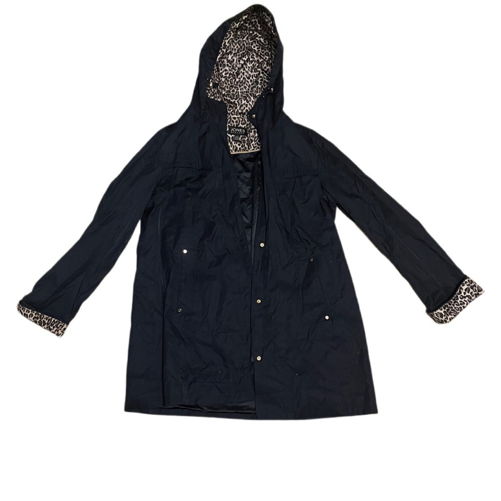 Jones New York Women's Navy Hooded All-Weather Coat with Leopard Print Lining